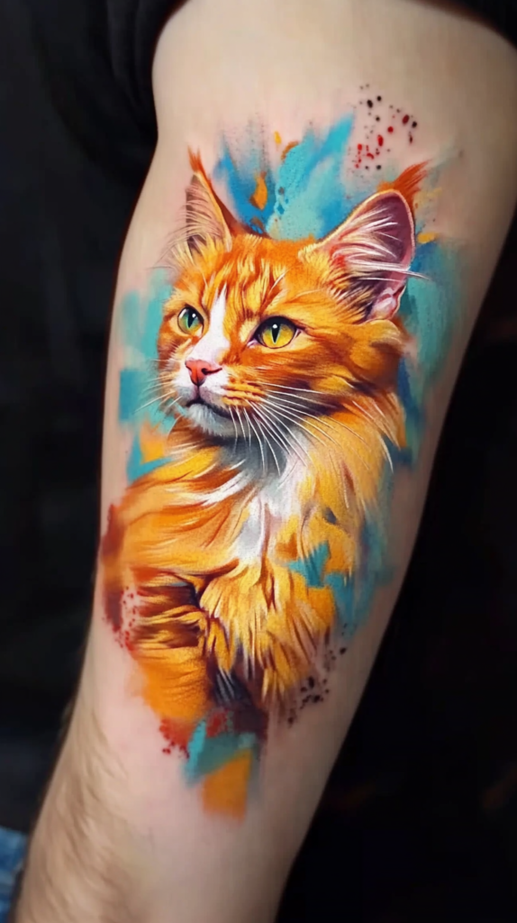 14. Aquarelle Cat Tattoo