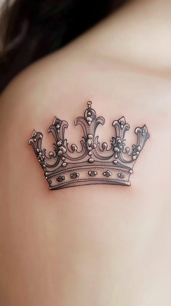 18. Engraved Crown Tattoo