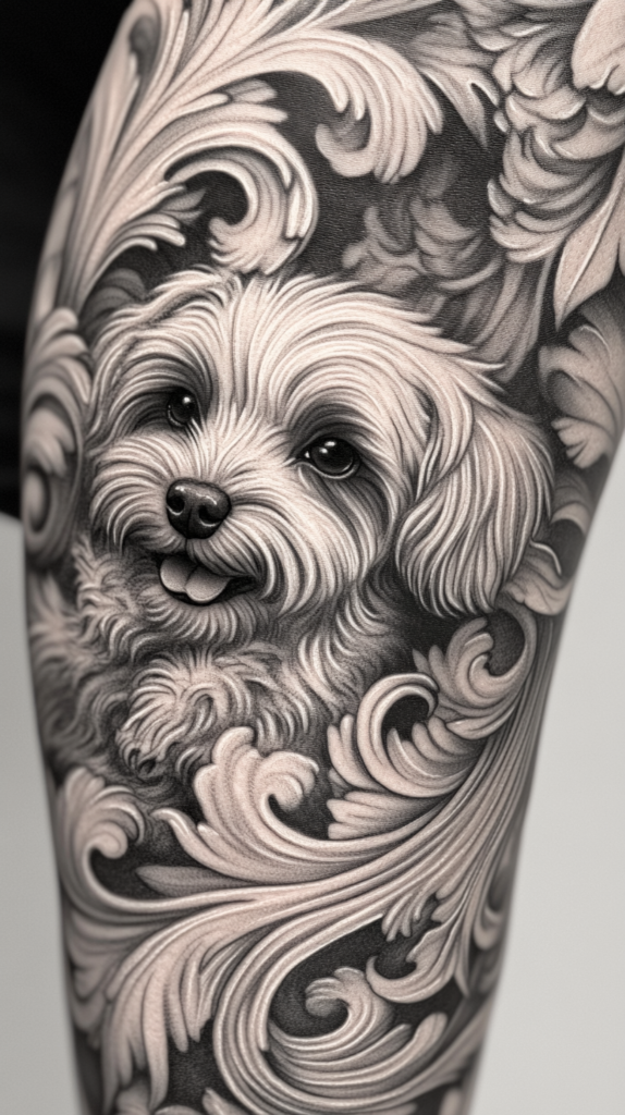 11. Engraved Dog Tattoo