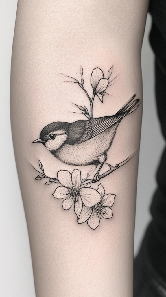 7. Etching-Style Bird Tattoo