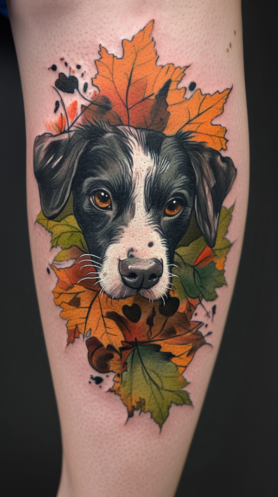 10. Fall Foliage Dog Tattoo