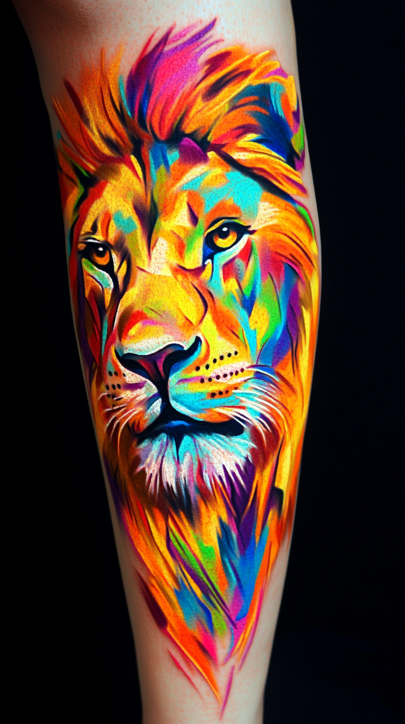 4. Fiery Lion's Fierce Roar in Vibrant Hues