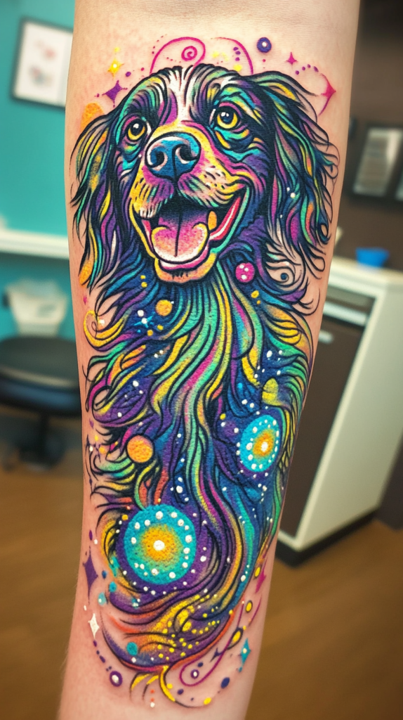 2. Psychedelic Dog Tattoo