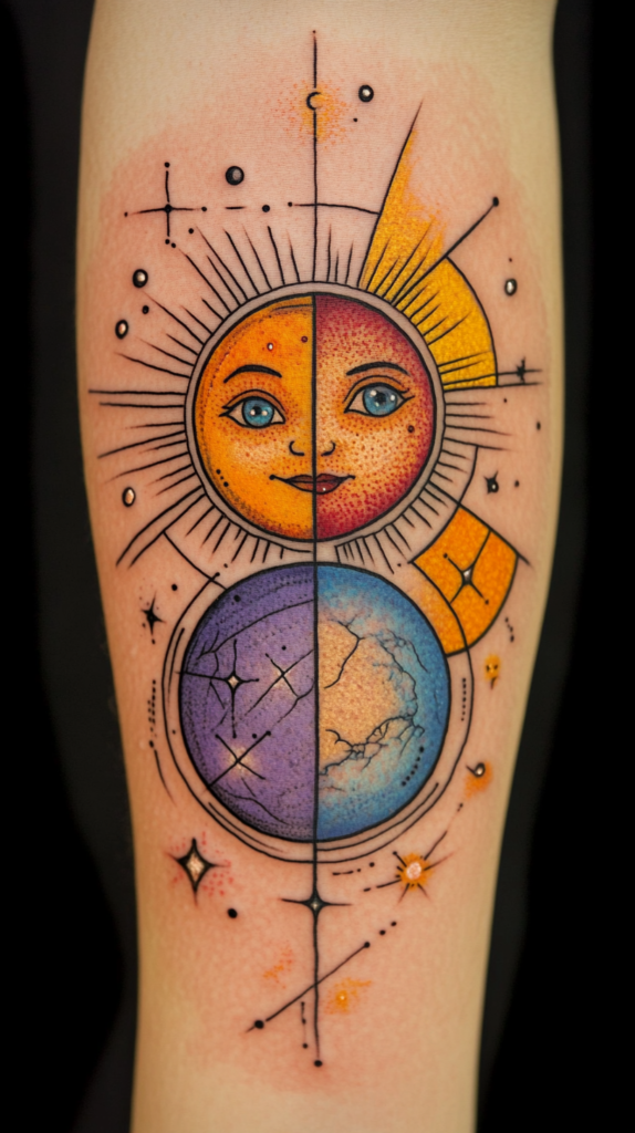 10. Radiant Sun Face Gazing Upon Celestial Moon