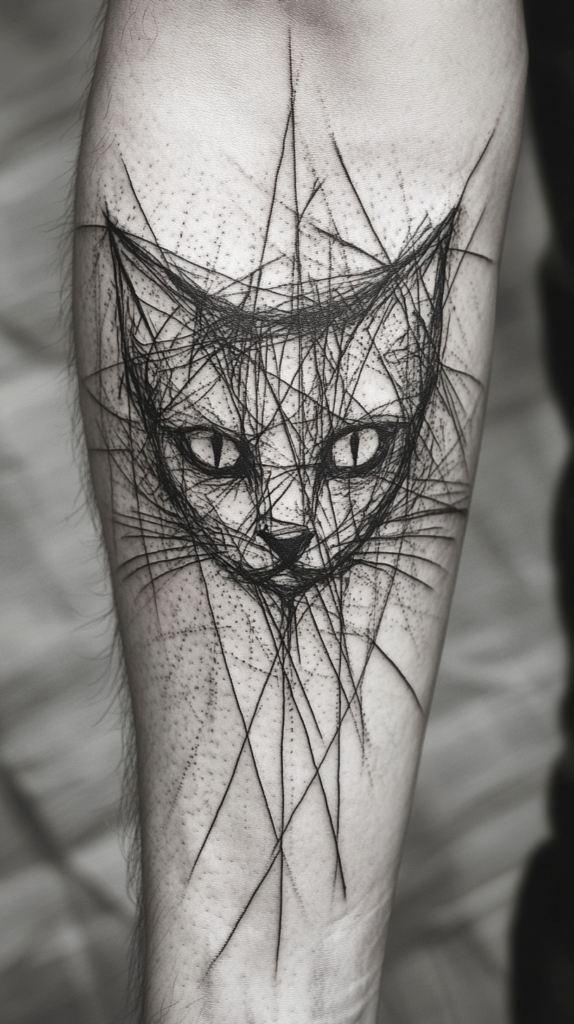 13. Scratch-Style Cat Tattoo