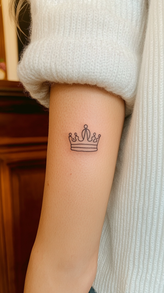 10. Single Line Crown Tattoo