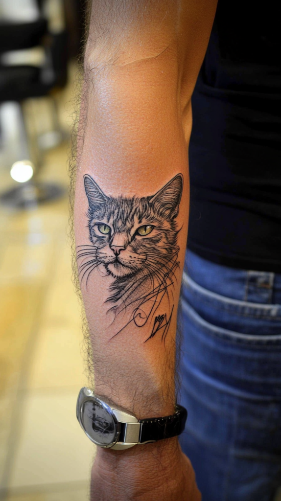 20. Sketch-Style Cat Tattoo