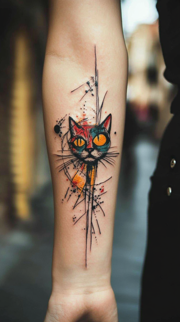 15. Splatter Cat Tattoo