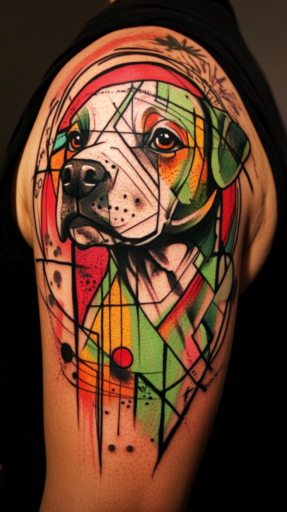 4. Stained Glass Dog Tattoo