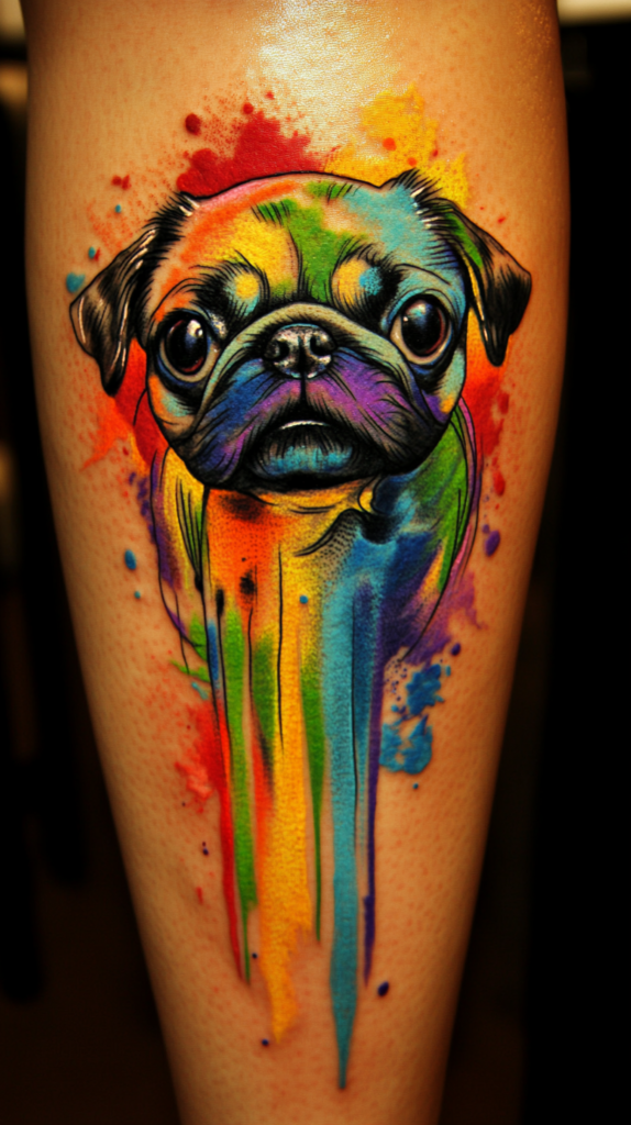 16. Vibrant Drip Dog Tattoo