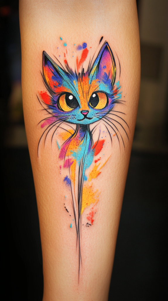 7. Watercolor Cat Tattoo