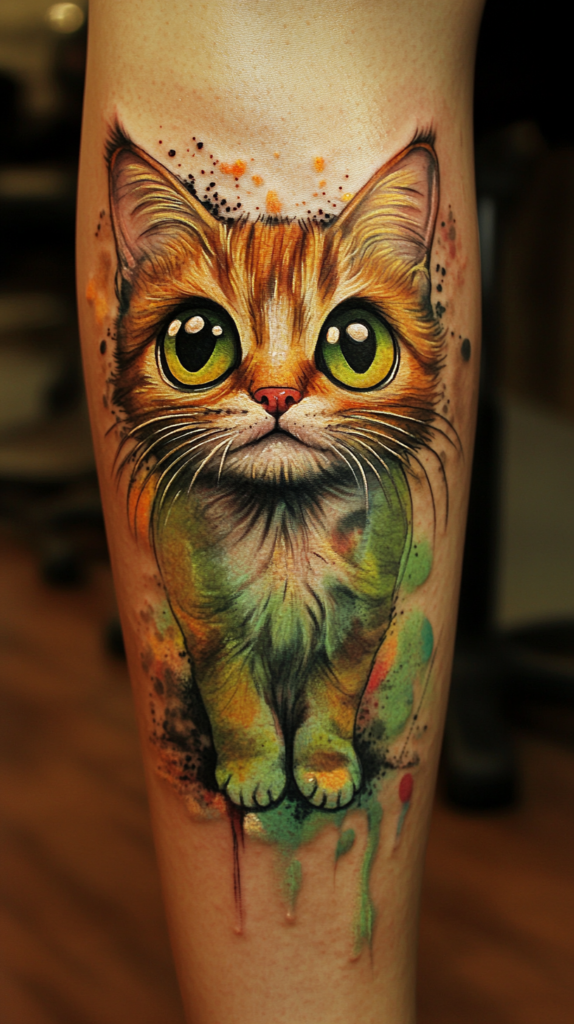 18. Watercolor Cat Tattoo