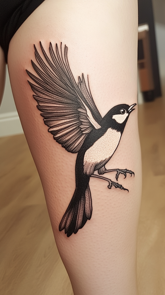 18. Woodcut-Style Bird Tattoo